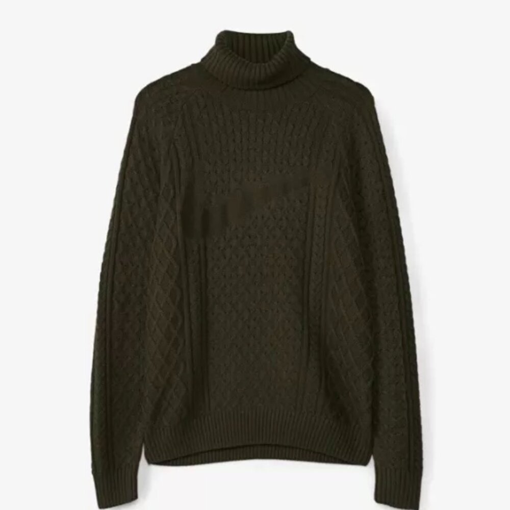 ⭐️Men's Nike Life Cable Knit Turtleneck Sweater Hunter Green Medium NWT⭐️ - Picture 3 of 4